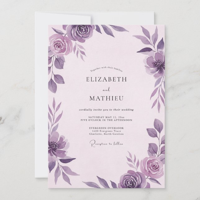 Invitation Mariage Fleur Violette Améthyste (Devant)
