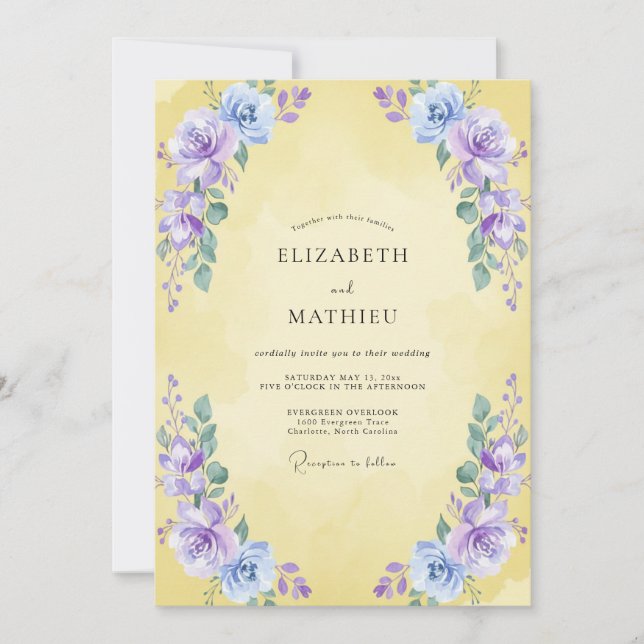 Invitation Mariage Fleur Violette Beurre (Devant)