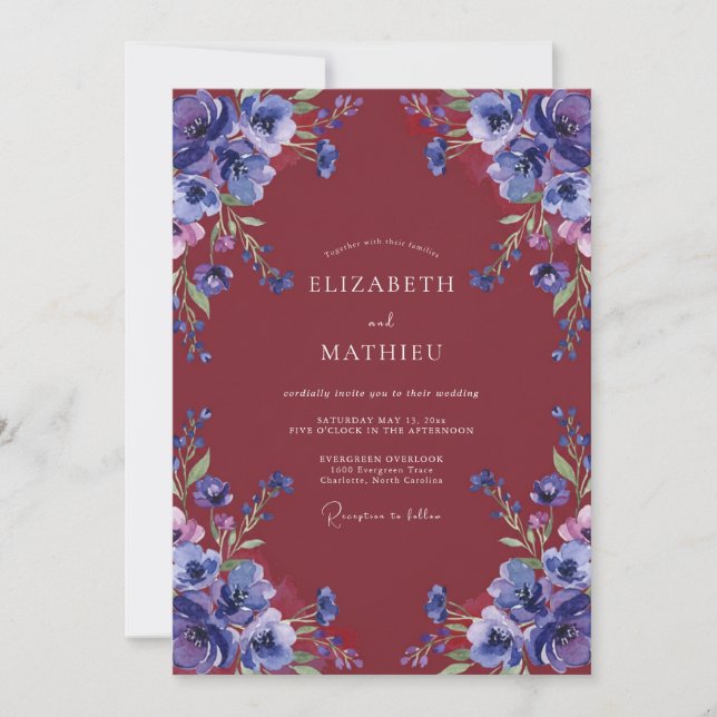 Invitation Mariage Fleur Violette Bourgeante (Devant)