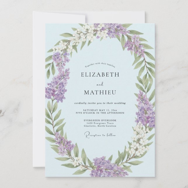 Invitation Mariage Fleur Violette Pervenche (Devant)