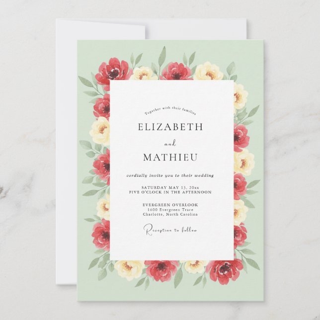 Invitation Mariage Fleur Vivace Vert Sauge (Devant)