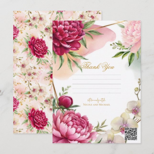 Invitation Mariage Fleural Glam Peony & Orchid Garden  (Devant / Derrière)