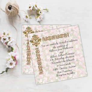 Invitation Mariage fleuri à bijoux d'or