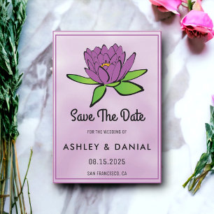 Invitation Mariage fleuri au lotus pourpre Sauvez la date