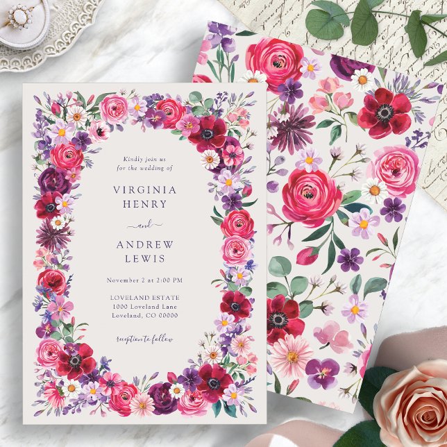 Invitation Mariage fleuri au ton bijou (Jewel Tone Floral Watercolor Wedding Invitation by Painted Paperie
)