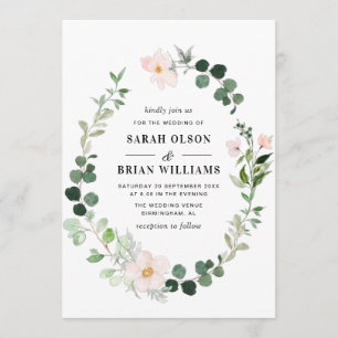 Invitation mariage fleuri brun et verdoyant