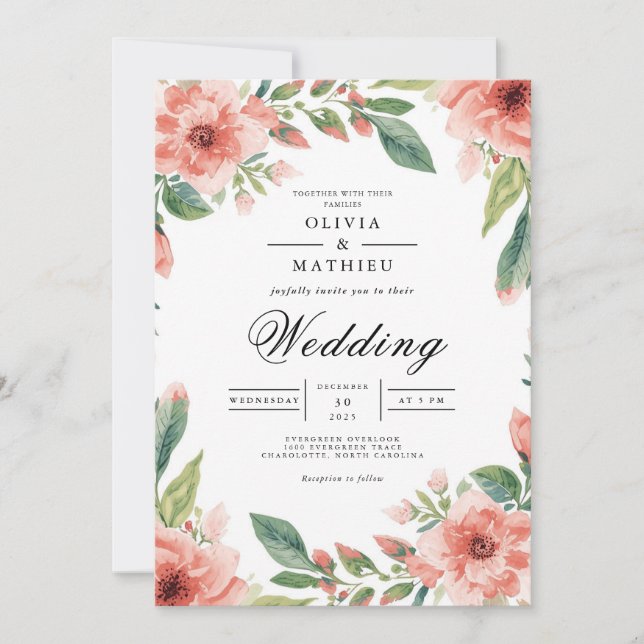 Invitation Mariage fleuri de l'arc de corail (Devant)