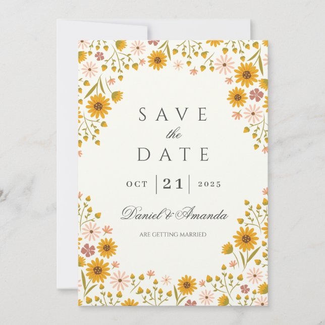 Invitation Mariage fleuri de tournesols enregistrer la date (Devant)