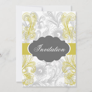Invitation mariage fleuri gris et jaune