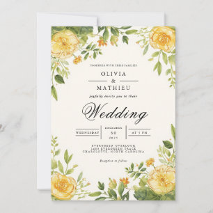 Invitation Mariage fleuri jaune doré