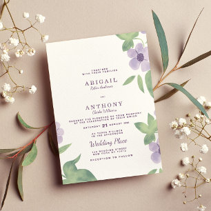 Invitation Mariage fleuri violet à la menthe vert été