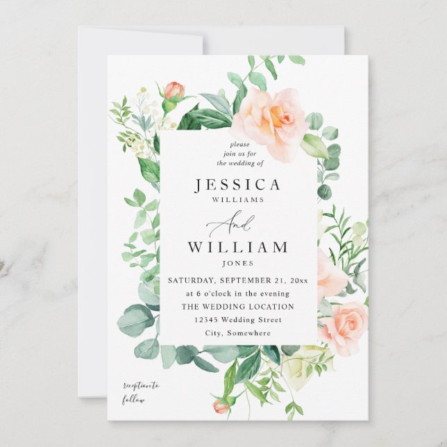 Invitation Mariage Fleurie 2b Rose et Blanc (Devant)