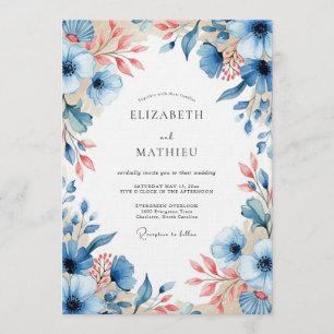 Invitation Mariage Fleurie à la Pêche Bleue