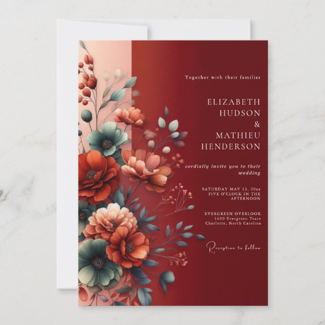 Invitation Mariage Fleurie Ambre (Devant)