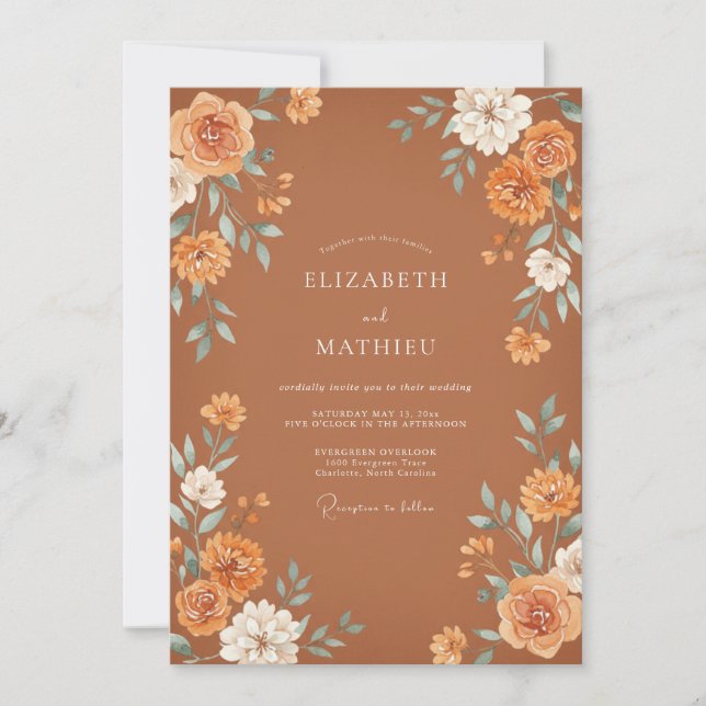 Invitation Mariage Fleurie Ambre (Devant)