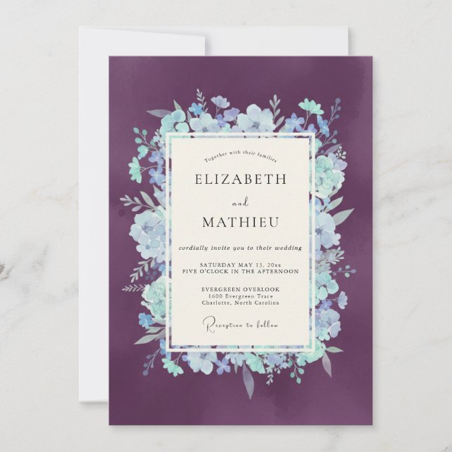 Invitation Mariage Fleurie Améthyste (Devant)