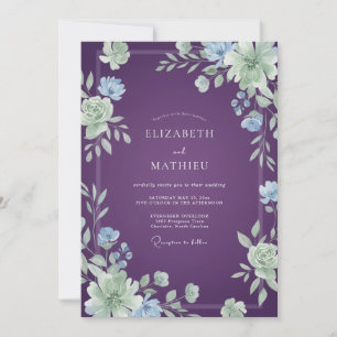 Invitation Mariage Fleurie Améthyste et Pervenche