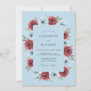 Invitation Mariage Fleurie Anémone Bleu Clair