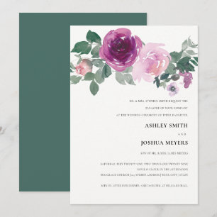 Invitation Mariage Fleurie Aquarelle Ivoire Touche Magenta