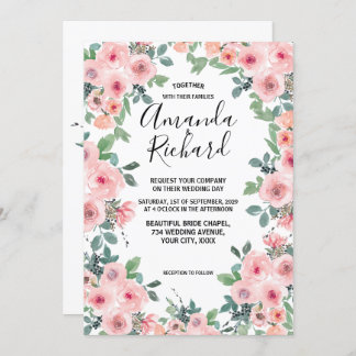 Invitation Mariage Fleurie Aquarelle Rose Tendre