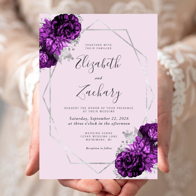 Invitation Mariage Fleurie Argentée de Prunier Pourpre (Créateur téléchargé)