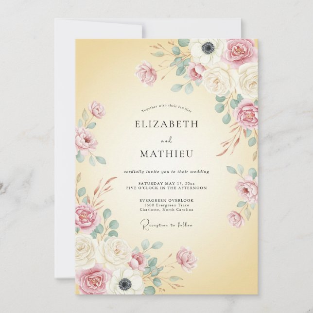Invitation Mariage Fleurie au Beurre Crèmeux (Devant)