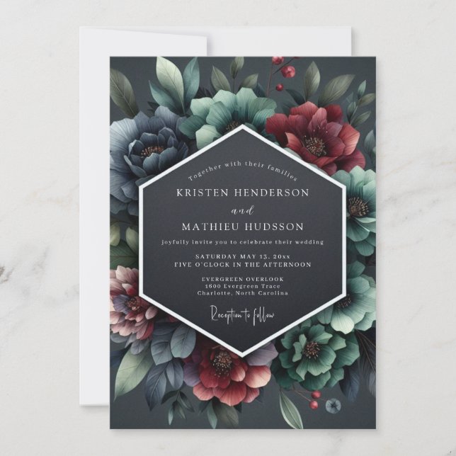 Invitation Mariage Fleurie Baroque Bourgogne sur Ardoise (Devant)