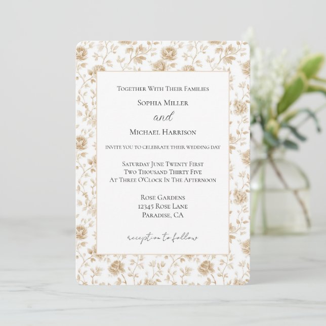 Invitation Mariage Fleurie Blanc Crème Joli (Debout devant)