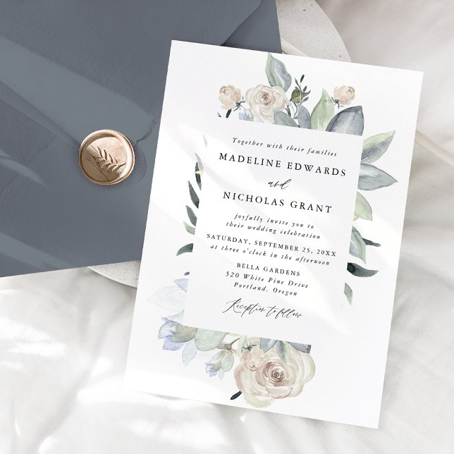 Invitation Mariage Fleurie Blanche Aquarelle Romantique (Créateur téléchargé)