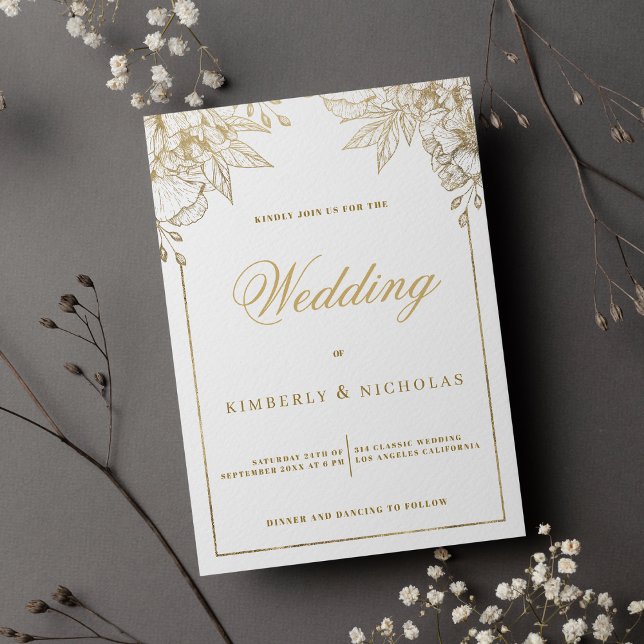 Invitation Mariage fleurie blanche et or de luxe (Luxury white and gold floral wedding)