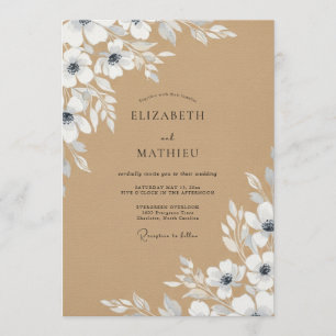 Invitation Mariage Fleurie Bleu Ardoise à l'Aquarelle