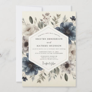 Invitation Mariage Fleurie Bleu Ardoise Humeur