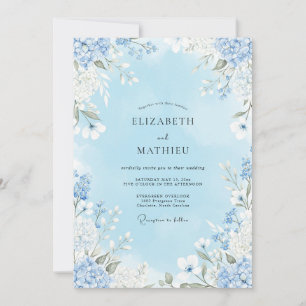 Invitation Mariage Fleurie Bleu Ciel