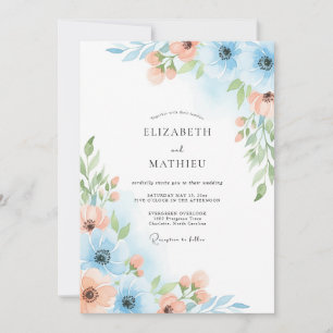 Invitation Mariage Fleurie Bleu Ciel