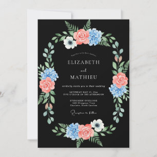 Invitation Mariage Fleurie Bleu Corail