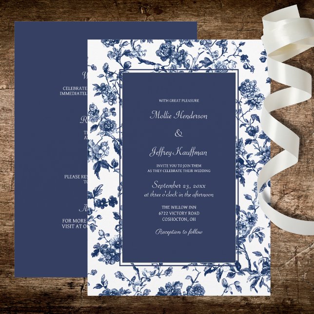 Invitation Mariage Fleurie Bleu Foncé  (Créateur téléchargé)