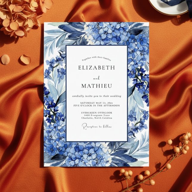 Invitation Mariage Fleurie Bleu Royal (Créateur téléchargé)