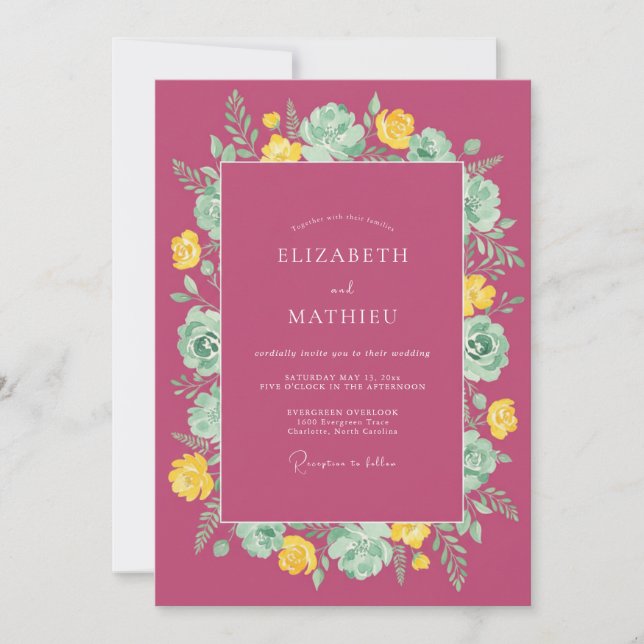 Invitation Mariage Fleurie Blooms de Magenta (Devant)