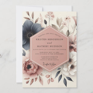 Invitation Mariage Fleurie Botanique Bleue
