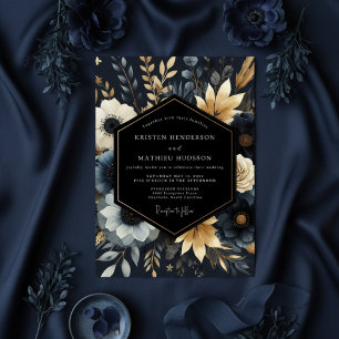 Invitation Mariage Fleurie Botanique Navy