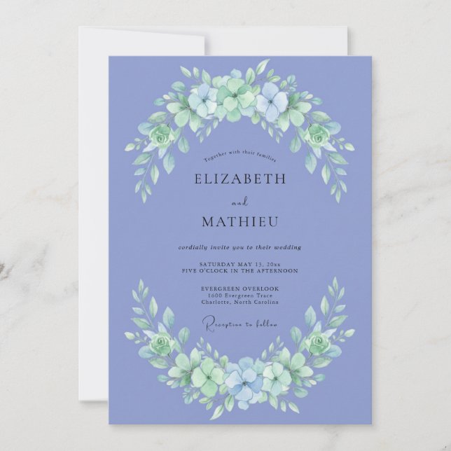 Invitation Mariage Fleurie Botanique Pervenche (Devant)