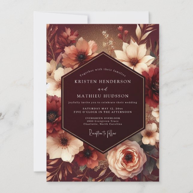 Invitation Mariage Fleurie Bourguignonne Opulente (Devant)