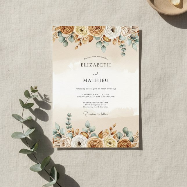 Invitation Mariage Fleurie Brun Rustique (Créateur téléchargé)
