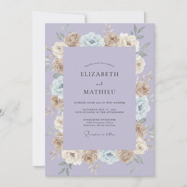 Invitation Mariage Fleurie Champagne Lilac (Devant)