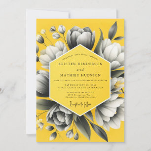 Invitation Mariage Fleurie Charbon Jaune