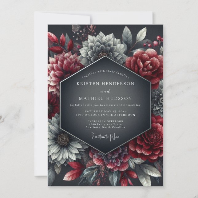 Invitation Mariage Fleurie Clair-obscur Bourgogne (Devant)