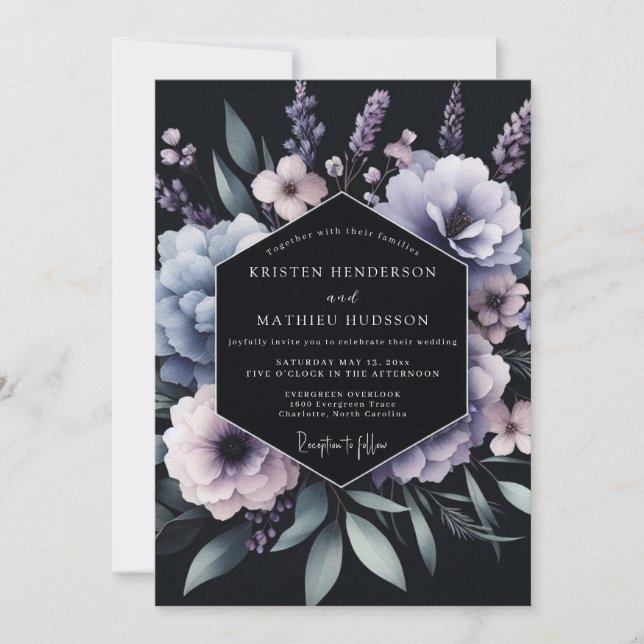 Invitation Mariage Fleurie Clair-obscur Pervenche (Devant)