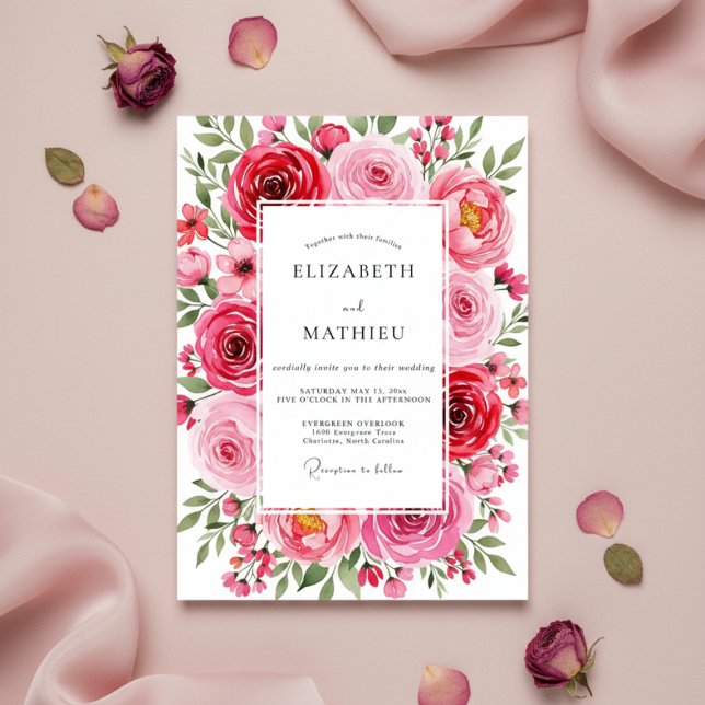 Invitation Mariage Fleurie Corail Luxuriant (Créateur téléchargé)