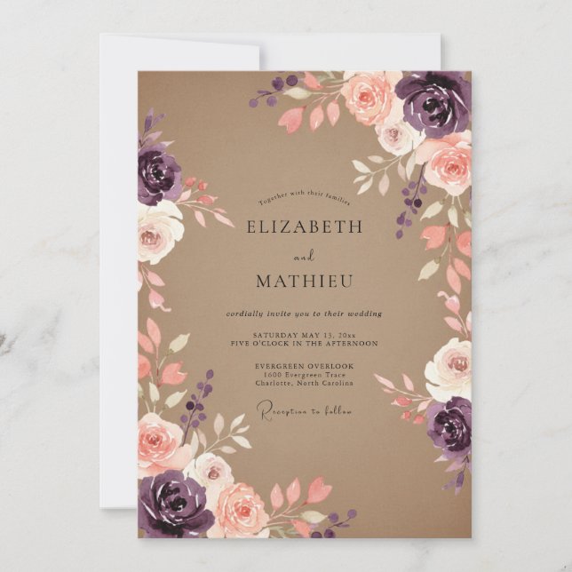 Invitation Mariage Fleurie Coup de Fouet de Prunier (Devant)