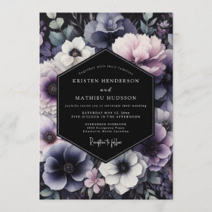 Invitation Mariage Fleurie Crépuscule Bleu Poussiéreux